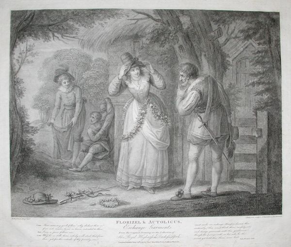 Francesco Bartolozzi Benjamin Duterrow and Henry William Bunbury - Florizel and Autolicus exchange garments Shakespeare Winter's Tale Act IV Scene II