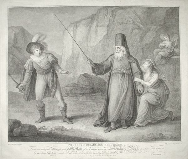 Francesco Bartolozzi and Henry William Bunbury - Prospero Disarming Ferdinand Shakespeare The Tempest Act I Scene II