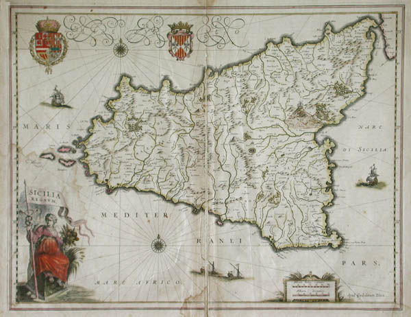 Willem Janszoon Blaeu - Sicilia Regnum Map of the Kingdom of Sicily