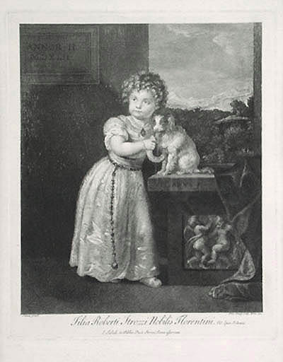 Domenico Cunego and Titian Tiziano Vecellio - Filia Roberti Strozzi Noblis Florentini Roberti Strozzi's young daughter Clarice Strozzi with her dog