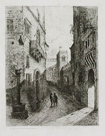 Louis Leconte de Roujou - Une Rue a Sienne Italie A Street in Sienna Italy