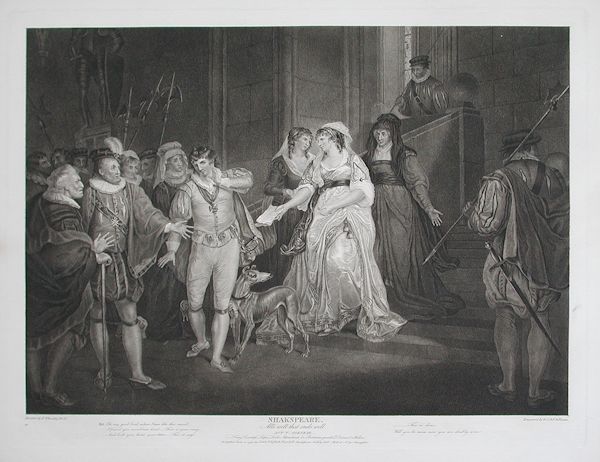 Georg Sigmund Facius Johann Gottlieb Facius and Francis Wheatley - All's Well that Ends Well Act V Scene III King Countess Lafeu Lords Attendants etc Bertram guarded Helena Diana and a Widow from the Shakspeare Gallery by John Boydell
