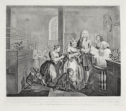 William Hogarth - A Rake's Progress Plate 5 The Rake Tom Rakewell has been saved from debtor's prison