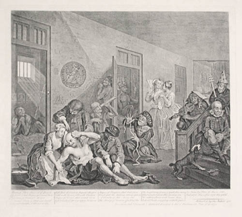 William Hogarth - A Rake's Progress Plate 8 Tom Rakewell ends up in the Bethlehem Hospital Madhouse