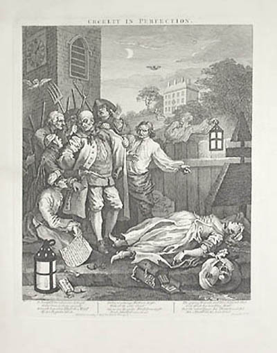 William Hogarth - Cruelty in Perfection The Four Stages of Cruelty Plate 3 Tom Nero has been caught in the act of violent murder