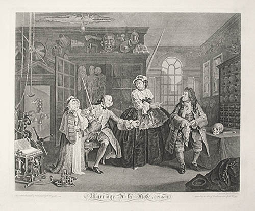 William Hogarth and Bernard Baron - Marriage a la Mode Plate 3 The depraved entertainments of Squanderfield's life