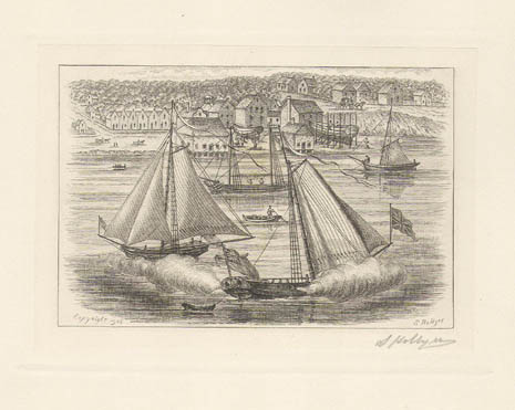 Samuel Hollyer - New York Harbor and Yacht Fancy 1717