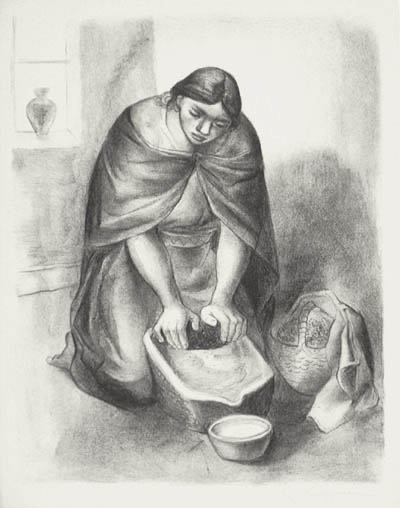 Eduardo Kingman - Grinding Corn Indigenous Woman Grinding Corn