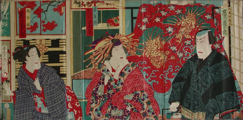 Toyohara Kunichika - Three Actors in a Kabuki Play