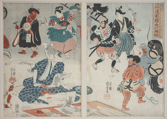 Ichiyasai Kuniyoshi - Making Rare Scrolls in The Otsu-E Manner
