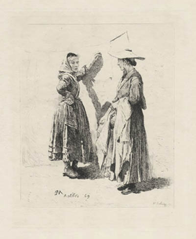 Lavandieres Antibes Washerwomen Antibes by Adolphe Lalauze after Jean Louis Ernest Meissonier
