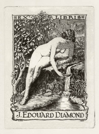 Leslie Victor Smith - Artist Monogramme L.V.S. - Ex-Libris J. Edouard Diamond Woman at a Spring