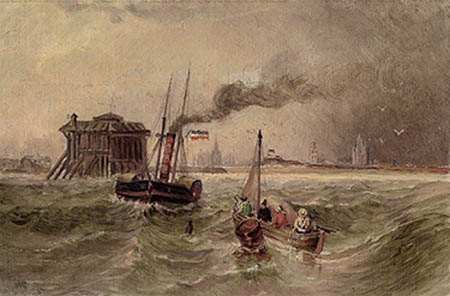 Monogramme W. R. - A Coastal Scene With a Steam Vessel