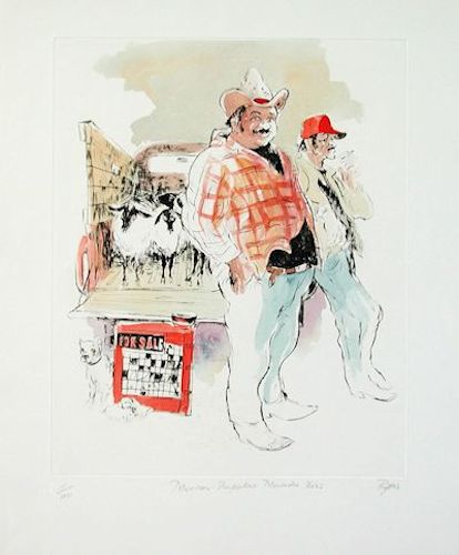 Bill Papas - Mexican Sheepsellers Mercedes Texas Original Etching