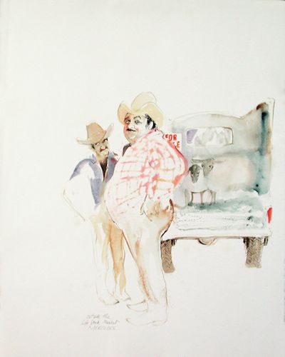Bill Papas - Outside the Life Stock Market Mercedes Original Watercolor 