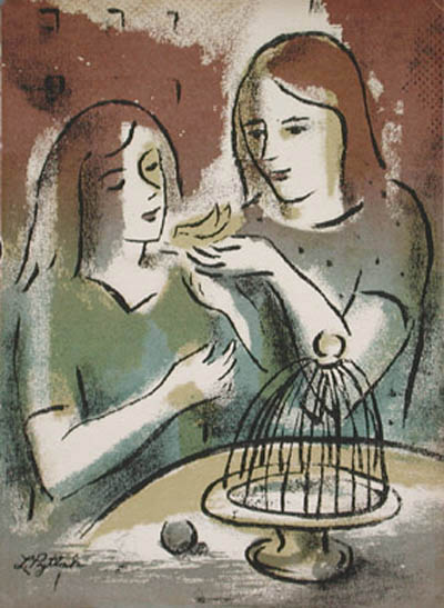 Leonard Pytlak - Untitled Composition Two Girls and a Canary