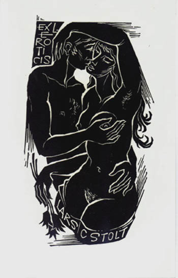 Ladislav Rusek - Ex Libris Eroticis Lars C. Stolt Embracing Figures in Silhouette