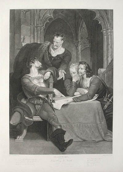 Jean Pierre Simon also known as John Peter Simon and Richard Westall - First Part of King Henry The Fourth Act III Scene I The Archdeacon of Bangors House in Wales Hotspur Worcester Mortimer and Owen Glendower from the Shakspeare Gallery by John Boydell