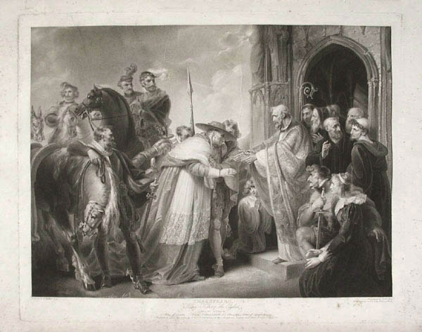 Robert Thew and Richard Westall -  King Henry the Eighth Act IV Scene II Abbey of Leicester Wolsey Northumberland and Attendants Abbot of Leicester from the Shakspeare Gallery by John Boydell