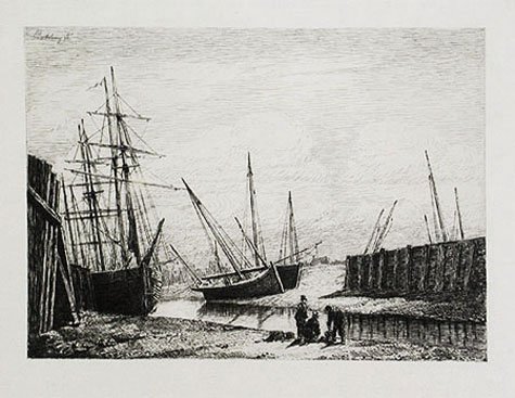 Pierre Emile Berthelemy - Entree du Port de Courseulles a Maree Basse Entrance to the Port of Courseulles at Low Tide