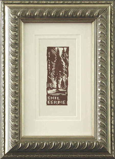 Karoly Andrusko Framed Woodcut - Ex-Libris Emil Eerme