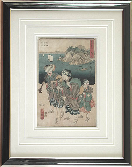 Hiroshige and Kunisada - Framed Image - Biwa-Hoshi on The Tokaido Road Near Maisaka