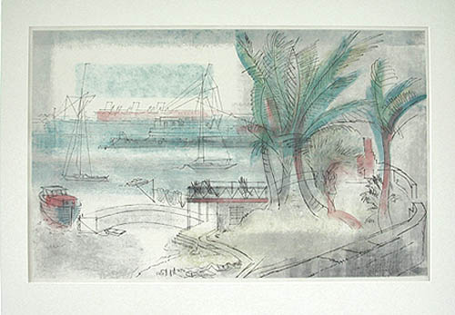 Joe Jones - Matted Image - Tropical Harbour - Hamilton Harbour in Bermuda