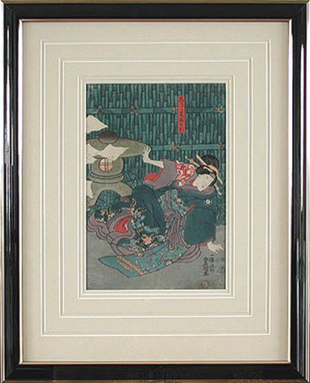 Kunisada - Framed Image - A Beautiful Woman in an Interior