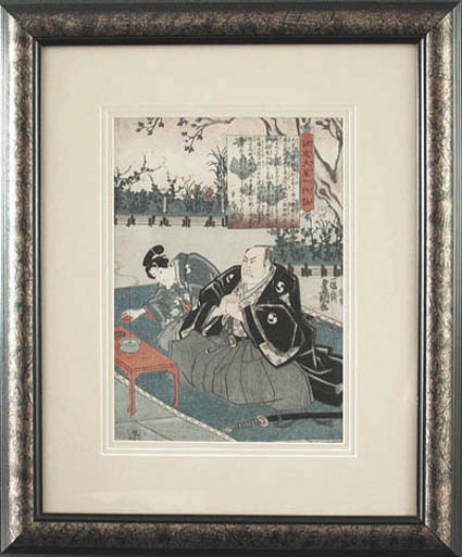 Kunisada - Framed Image - Oboshi Yuranosuke Seated in Front of the Prayer Table