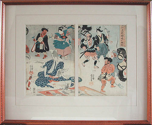 Ichiyasai Kuniyoshi - Framed Image - Making Rare Scrolls in The Otsu-E Manner