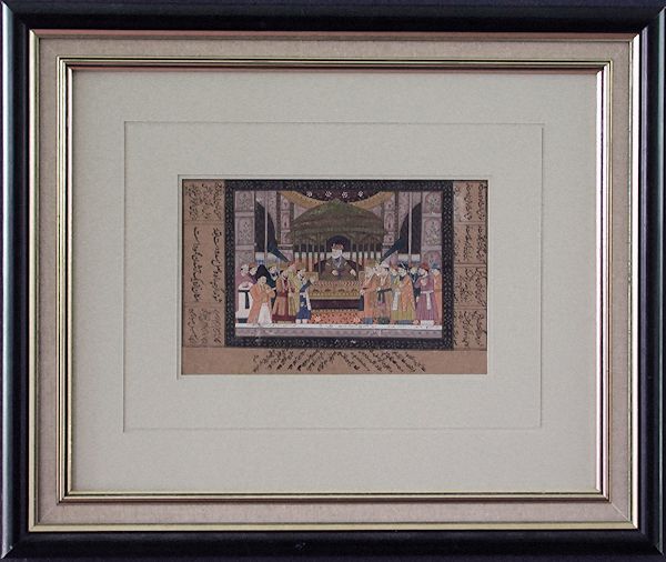 Persian School Miniature Painting - Matted Image - A Sultan at his Court