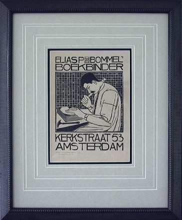 Elias P. Van Bommel Boekbinder Framed Original Woodcut by an Anonymous Dutch Artist