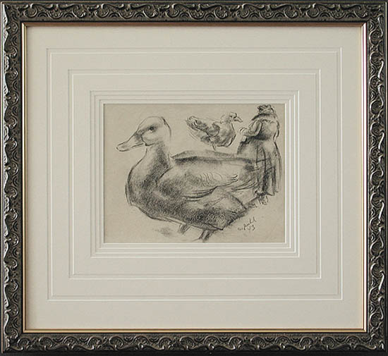 Clarence Edward Zuelch - Framed Image - A Study of Geese and Those Who Feed Them<