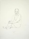 Seated Lady with folded Fingers Figure Study Original Pencil Drawing by the American artist Sigmund Abeles