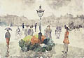 Flower Seller Place de la Concorde Paris Original Monoprint by Israel Abramofsky