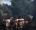 Figures and Cattle by a Forest Stream Original Oil Painting on Canvas by Anders Askevold