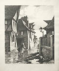 Village Street France Original Lithograph by the American artist William James Aylward also listed as W. J. Aylward