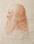 Self Portrait of Leonardo da Vinci In His Majesty's Collection Original Stipple Engraving by Francesco Bartolozzi designed by Leonardo da Vinci published by John Chamberlaine for Imitations of Original Designs by Leonardo da Vinci