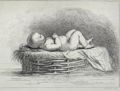 Sleeping Baby Original Etching and Stipple Engraving by Francesco Bartolozzi designed by Giovanni Francesco Barbieri Guercino