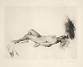 Liegender Akt Reclining Nude Original drypoint engraving by Carl Bauer also known as Carl Josef Bauer