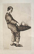 The Winnower Original Etching by Georges Belin Dollet designed by the French artist Georges Jean Francois Millet