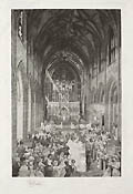 Wedding Bells in Old Trinity Wall Street and Broadway Trinity Church Altar New York Original Etching by the American artist John T. Bentley also listed as J. T. Bentley