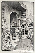 Old Court Yard New Orleans Original Etching by Paul F. Berdanier