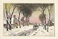 A Village in the Winter Original Hand Colored Etching by Paul F. Berdanier
