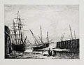 Entree du Port de Courseulles a Maree Basse Entrance to the Port of Courseulles Low Tide Original Etching by the French artist Pierre Emile Berthelemy published for the Societe des Aqua Fortistes Eaux Fortes Modernes by A Cadart and Luquet