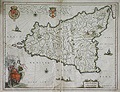 Map of the Kingdom of Sicily Original Engraving by Willem Blaeu