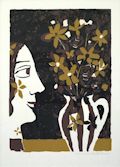 Profile of a Woman with Bouquet Original Silk Screen Serigraph by Arnold Blanch published by Krasner Galleries New York