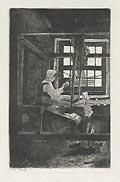 La Tisserande The Weaver Original Etching by the French artist Francois Bonvin