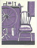 Spinning Wheel and Chair Original Linocut by the Canadian artist Gerard Brender a Brandis