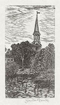 Steeple in Sandwich Massachusetts Original Wood Engraving by the Canadian artist Gerard Brender a Brandis